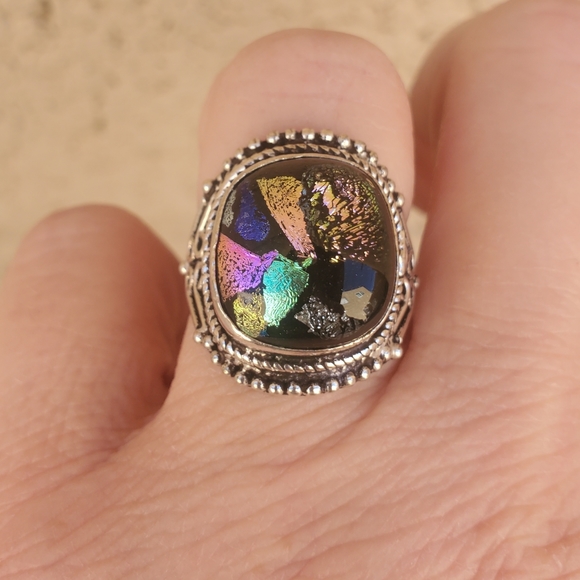 New Dichroic Glass 925 Silver Ring. - Picture 3 of 11